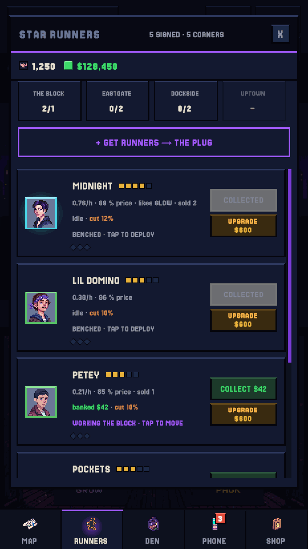 Star Runners roster: sign runners and deploy them to corners