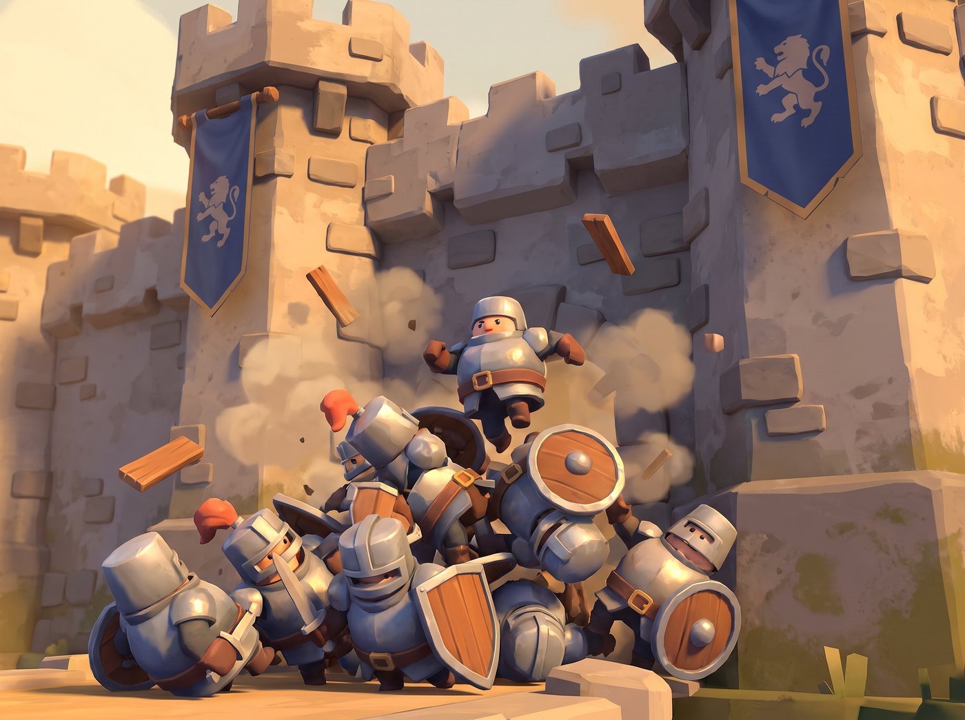 A pile of knights forming a ramp